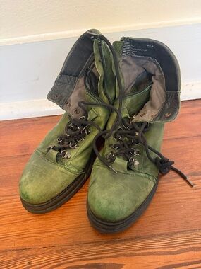 Miz Mooz Olive Green Lace-Up Leather Combat Boots